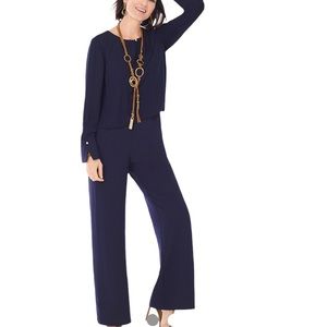 BLACK LABEL CHICOS Pleat-Detail Jumpsuit Navy Blue Size 00